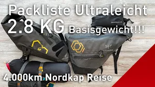 Ultraleicht Packliste für 4000km Nordkap Radreise (Bikepacking Ausrüstung) 🇸🇪🇫🇮🇳🇴