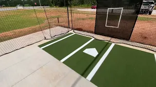 12x14x60 ft. Batting cage installed frame, netting, hitting mat, net saver & pitcher practice screen