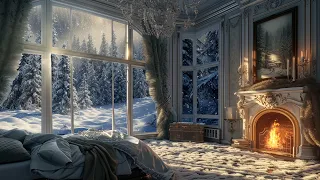 Snowfall Fireplace ASMR: Serene Sounds for a Peaceful Winter Night in a Royal Bedroom