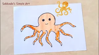 Octopus drawing easy🐙 / cotton bud painting / painting technique