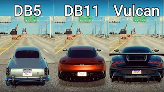 NFS Heat: Aston Martin DB5 vs Aston Martin DB11 vs Aston Martin Vulcan - Drag Race