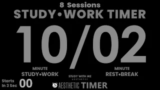DARK Mode, Pomodoro 10/2 Study Timer, No Music, 8 Sets, 10 Minute Study Timer, Gentle Alarm