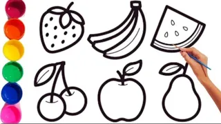 how to draw fruit drawings for kids 🍓🍌🍉🍒🍎🍐