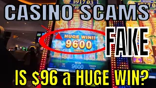 LAS VEGAS CASINO SCAMS Fake Displays on Slot Machines DEMO MODE Buckets of Fake Coins Bait & Switch