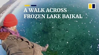 Russian man films thrilling walk across frozen ice on world’s deepest lake