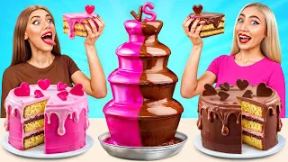 Black vs Pink Chocolate Fountain Fondue Challenge by Multi DO Smile