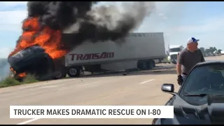 'Total superhero' truck driver rescues man from burning semi crash on I-80-- September 21, 2020