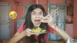 Eating Maggi with Chopsticks for the First time 😂