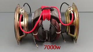 220v Free Electric Generator using Two Speaker Tools with Transformer Tools