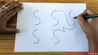 How to draw an Elephant with letter S / kids simple drawing