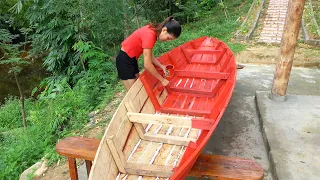 How to waterproof wooden boat with wild tuber - Paint and operate wooden boat || Ut's Farm