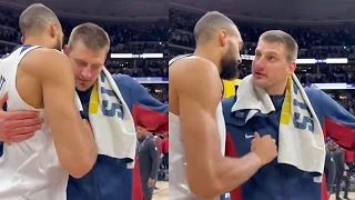 Nikola Jokic catching up with Rudy Gobert while the whole Ball Arena Chants MVP - MVP - MVP !!!!