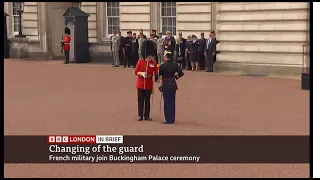 UK and French troops swap roles for Changing of the Guard ceremonies Buckingham Palace (UK/France)