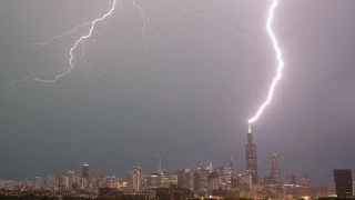 Lightning repeatedly strikes the Sears (Willis) Tower in Chicago - June 30, 2014