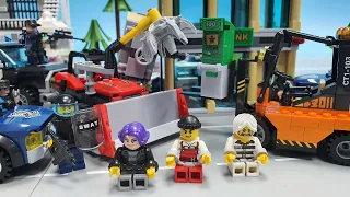 Police car and swat team chase bank robbers Lego stop motion animation