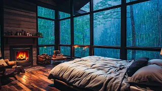 Instant Sleep with Powerful Rainstorm Sounds and Thunder Echoing on Window in the Woods at Night