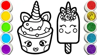 Cute Cake and Cute Ice cream Easy and Beautiful drawing easy with colours for kids