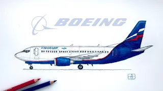 Как нарисовать самолёт Боинг 737  поэтапно | Видео урок