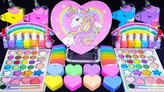 Unicorn Rainbow Slime Mixing Random Cute, shiny things into slime #ASMR #Satisfying #slimevideos