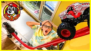 Monster Jam ThunderROARus Drop Playset - We Built the Lowest & Highest Track EVER Inside Our House!