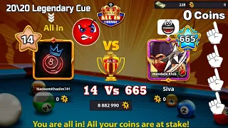 Level 14 Vs 665 All in Coins 8 ball pool Billiard 🤯 Who Wins ؟