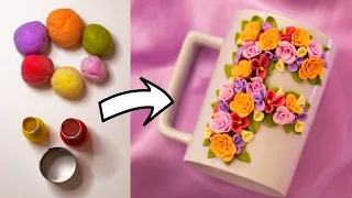 Letter Mug | Easy Polymer Clay Flowers | Polymer clay Mug for begginers