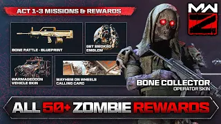 THE 50+ MW3 ZOMBIES REWARDS & HOW TO UNLOCK THEM... (ACT 1-3 MISSIONS) - FREE OPERATOR & BLUEPRINT!