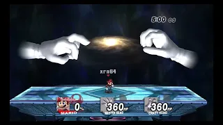 Super Smash Bros Brawl: Mario vs Master Hand and Crazy Hand (Intense Mode, No Damage, No Deaths)