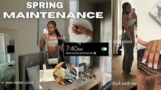 SPRING MAINTENANCE VLOG|| PREP WITH ME FOR TRIP|| nails,hair, pack with me, + new room color|| NAOMI