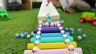 Marble run race ASMR ☆ Round and round transparent tunnel, colorful elevator Part 2