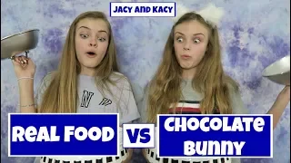 Real Food vs Chocolate Bunny Challenge ~ Jacy and Kacy