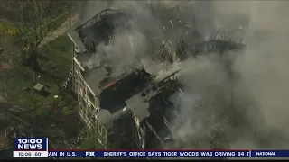 Massive fire rips through apartment building in West Windsor Township, New Jersey