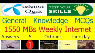 5 October 2023 Telenor Questions and Answers | My Telenor Questions Today | General Knowledge MCQs