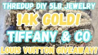 14K GOLD, TIFFANY & 925 SILVER! Thredup DIY 5lb Jewelry Jar Unboxing #jewelryunboxing