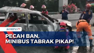 Minibus Pecah Ban di Tol Jakarta-Cikampek KM 6, Tabrak Pikap hingga Terbakar!