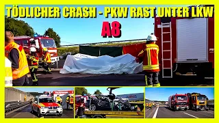 ⛔️ [Tödlicher Crash] A8 ⛔️ PKW rast unter LKW & fängt Feuer 🔥| 🚒 Feuerwehr Nellingen + Laichingen