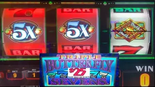 High Limit Slots! $25 Triple Butterfly 7s + Double Top Dollar + 5x 5x 5x Jackpots Slot Play!