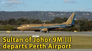 Sultan of Johor (9M-III) departing RW03 at Perth Airport on August 14, 2023.