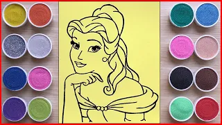 Sand painting belle princess, painting with colors sand, satisfying video (Chim Xinh channel)