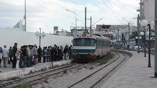 Metro du Sahel light rail train arriving at Sousse, Tunisia