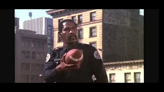 Hightower throws ball back. Funny scene. Police Academy