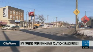 Man arrested after attacking car with hammer