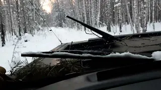 Вездеход ИНОХОДЕЦ,  по заснеженной лесной дороге.