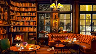 Cozy Winter Coffee Shop Ambience⛄Relaxing Jazz Piano Music & Crackling Fireplace to Work, Focus ☕