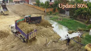 Ep3! 80% New Update! Dozer KOMATSU & 5T Truck Unloading working​Soil ​Pouring Soil Into Flooded Pond