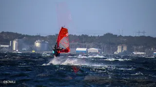 Windsurfing in strong wind at Herdla