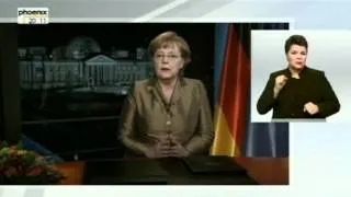 Neujahrsansprache von Bundeskanzlerin Angela Merkel mit Gebärdensprache