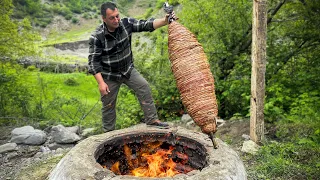 A Huge Turkish Kokorec Fried In A Tandoor! Incredibly Crunchy Taste