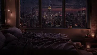 Heavy Rain Sounds on Window for Sleeping | Goodbye Anxiety due to Rain in City at Night