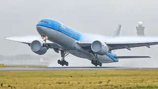 (4K) EPIC Plane spotting day at Schiphol Amsterdam - Heavy planes, vortex and spray!